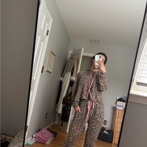 Kittenish Leopard Print Track Joggers with Pink Trim